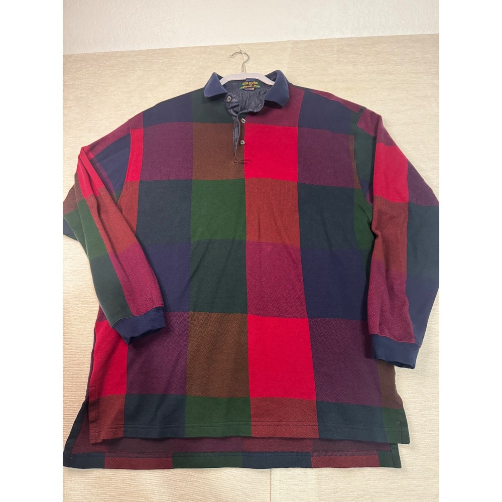 Colours by Alexander Julian Mens Large Colorblock Check Long Sleeve Polo Shirt